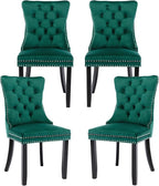 Velvet Dining Chairs Set of 4, Tufted Upholstered Dining Room Chairs with Back Ring Pull, Nailhead Trim and Solid Wood Legs, Modern Dining Chairs for Dining Room, Kitchen(Green)