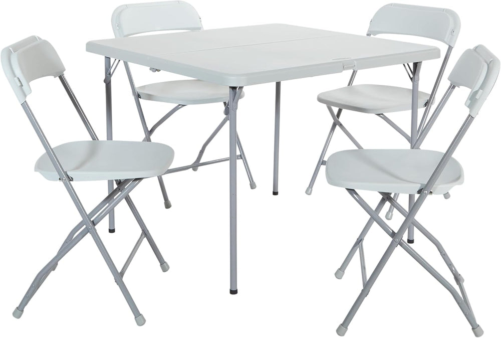 Office Star Resin 5-Piece Folding Square Table and Chair Set, Light Grey