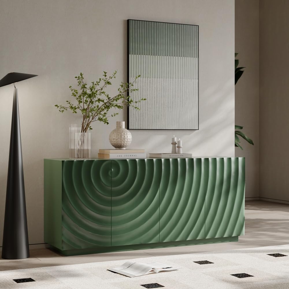 Sideboard Buffet Cabinet, 59"Green Accent Cabinet with 4 Doors, Mid Cent...