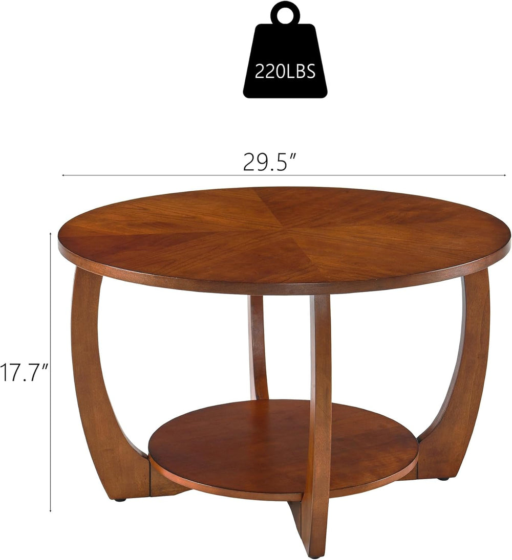 29.5" Round Coffee Table, 2-Tier Circle Coffee Table with Storage Remova...