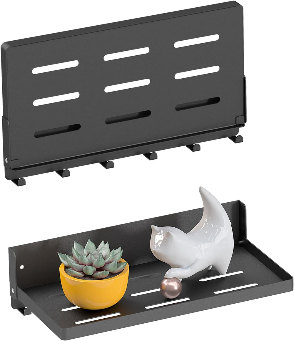Small Folding Metal Shelf with Hooks, RV Fold-Down Wall Shelf, 6 Hooks, Drop ...