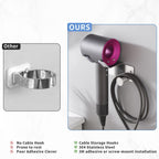 Hair Dryer Holder Stainless Steel, Blow Dryer Holder Self Adhesive, Dyson Hair Dryer Holder Wall Mounted Compatible with Dyson, Hairdryer Holder for Bathroom Silver PTALSEAW