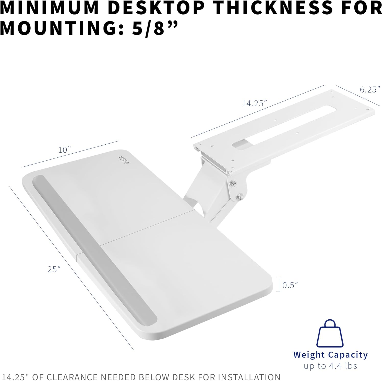 VIVO Adjustable 25 x 10 inch Computer Keyboard and Mouse Platform Tray Ergonomic Under Table Desk Mount Drawer Underdesk Shelf, White, MOUNT-KB03W