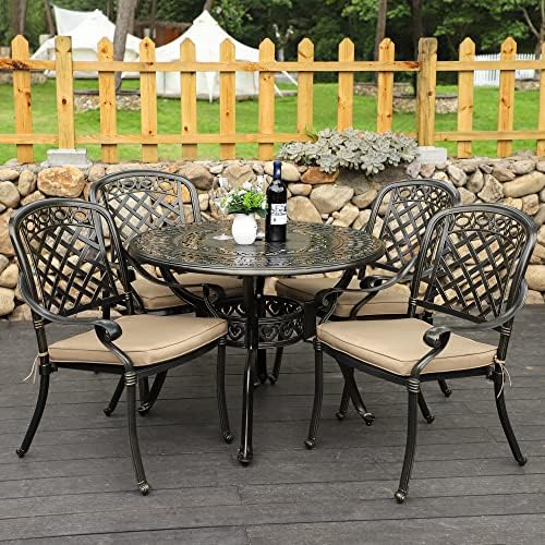 5-Piece Cast Aluminum Outdoor Patio Dining Set, All Weather Cast Aluminum Out...