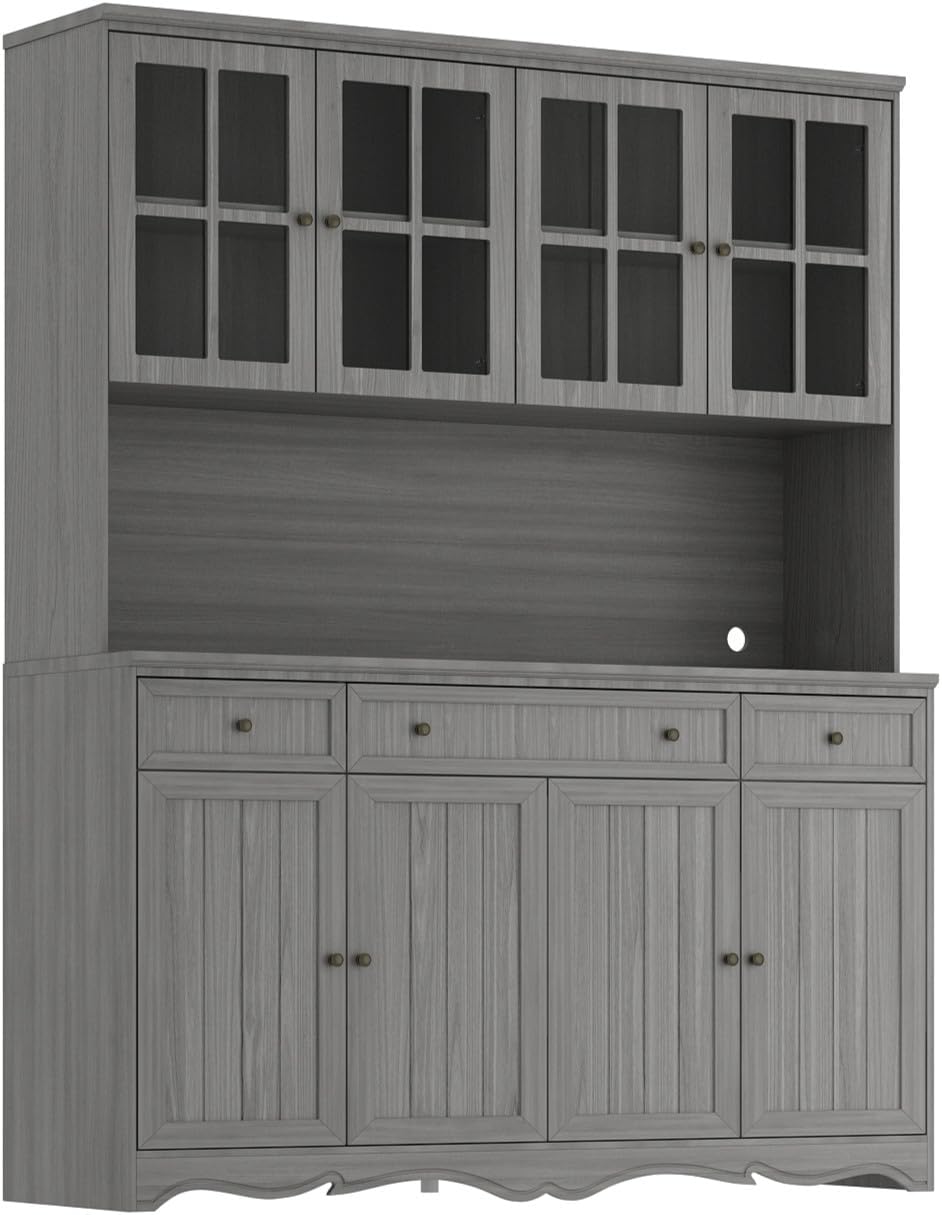 Timechee 75.9" Tall Kitchen Pantry Storage Cabinet with Drawers, Farmhou...