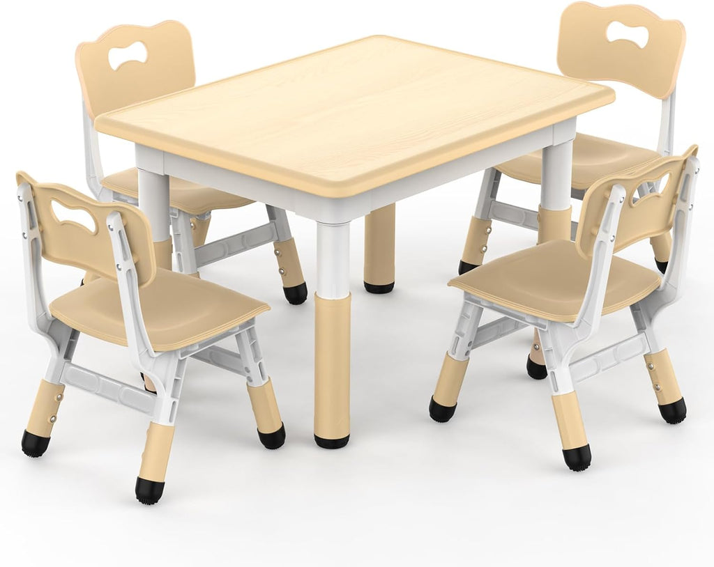 HLPB Kids Table and 4 Chairs Set, Adjustable Height Graffiti Toddler Table | Non-Slip Legs, Children Multi-Activity Table for Ages 2-8, Max 300lbs, Classroom/Daycare/Home, 31.5''L x 23.6''W