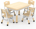 HLPB Kids Table and 4 Chairs Set, Adjustable Height Graffiti Toddler Table | Non-Slip Legs, Children Multi-Activity Table for Ages 2-8, Max 300lbs, Classroom/Daycare/Home, 31.5''L x 23.6''W