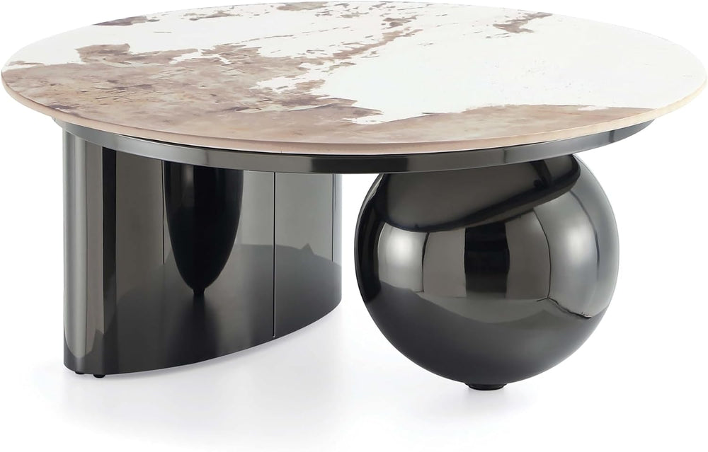 Manhattan Comfort Laurel 2 Piece Set, Round End and Coffee Tables with Sinter...