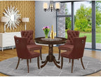 East West Furniture ANDA5-AWA-26 5 Piece Kitchen Table Set Includes a Round Dining Table with Pedestal and 4 Polyester Fabric Upholstered Parson Chairs, 36x36 Inch, Antique Walnut