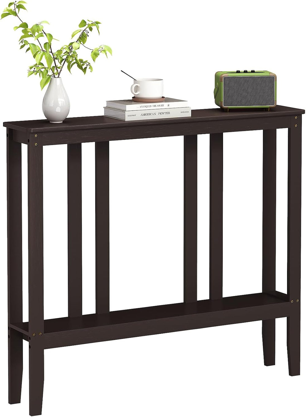 ELYKEN Bamboo 2-Tier Narrow Console Table, 36.2" Long Slim Hallway Table...