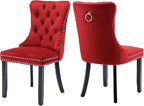 Velvet Dining Chairs Set of 2, Tufted Upholstered Dining Room Chairs with Back Ring Pull, Nailhead Trim and Solid Wood Legs, Modern Dining Chairs for Dining Room, Kitchen,Burgundy Red