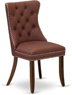 I5DA5-50N-26 5-Pc Kitchen Table Set Contain a Wooden Table and 4 Burgundy Polyester Fabric Upholstered Chairs with Button-Tufted Back, Antique Walnut