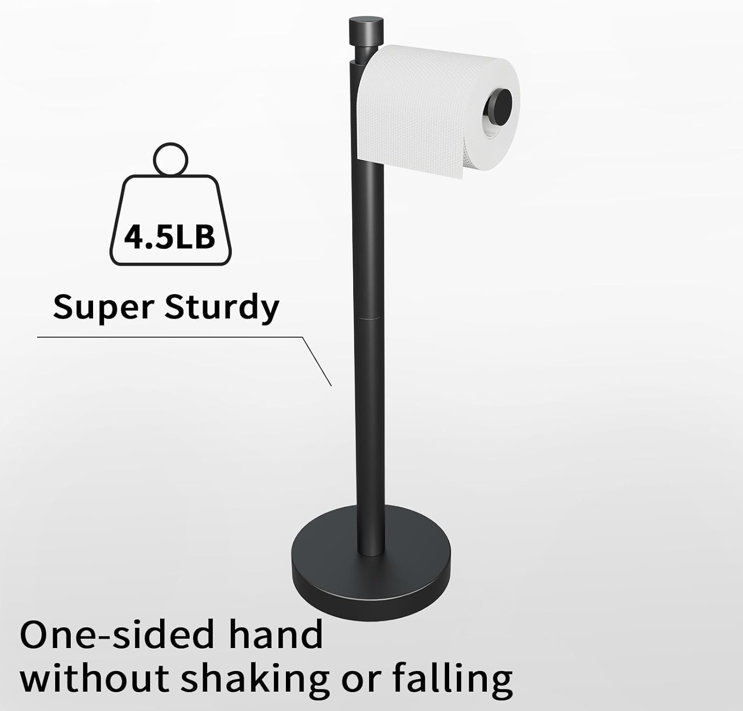 YUMORE Toilet Paper Holder Stand Freestanding, Weighted and Sturdy Matte Black Stainless Steel Design with Non-Slip Cap, Rustproof Tissue Roll Holder for Modern Bathroom, RV