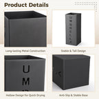 Square Metal Umbrella Holder Stand, Black Free Standing Umbrella Rack | Hollow Letter Pattern, Coated Steel, Open-Top Quick Drying, For Umbrellas, Walking Sticks, Entryway, Office And Hotel
