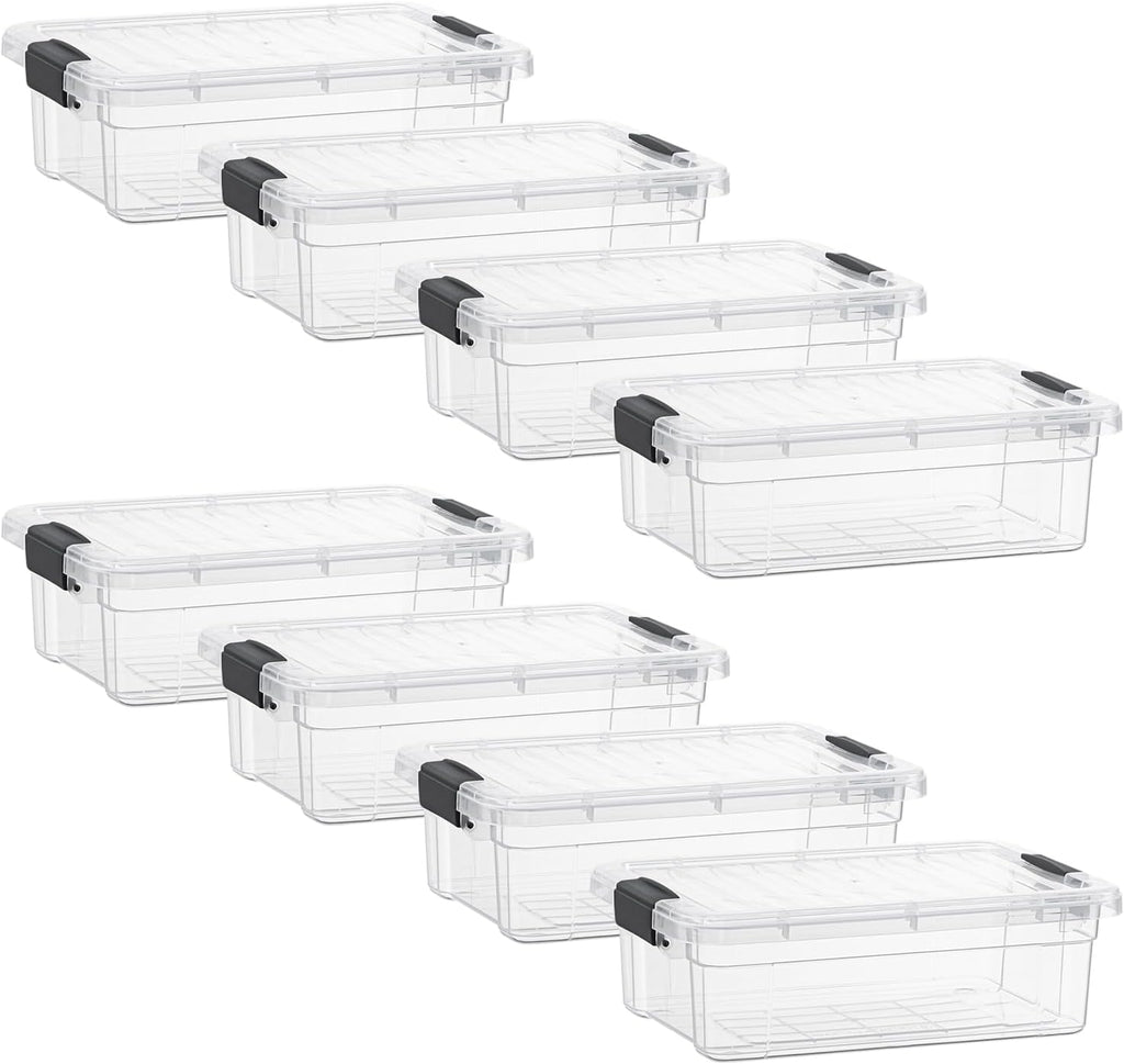 Superio Storage Bins with Lids- 8 Pack, 7.4 Qt Clear Boxes for Organizing, Stackable Plastic Containers- BPA Free, Non-Toxic, Odor Free, Organizer for Home, Office, Dorm