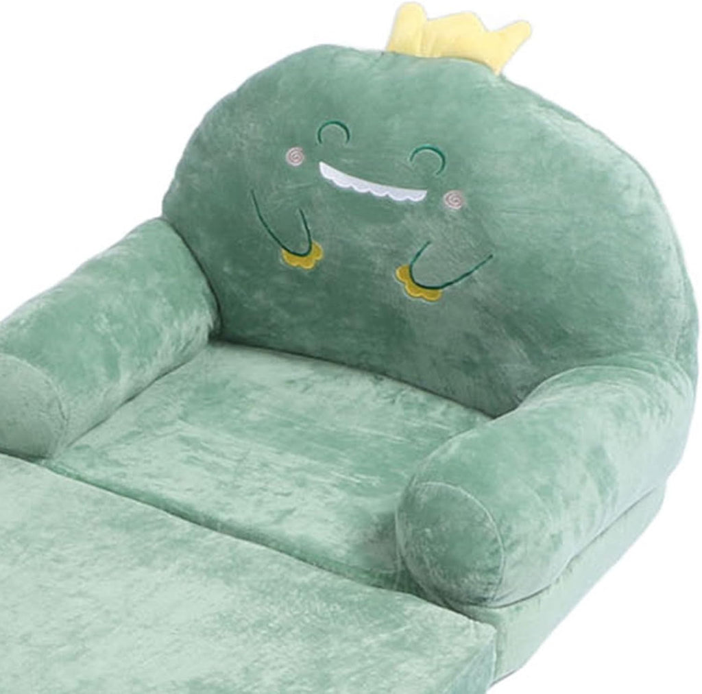 Green Cartoon Dinosaur Folding Chair for Children Sofa Soft Handle Wide Comfortable Support for Reading Playing Fabrics Sponge (Folding in Thirds)