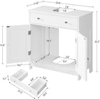 TEENFON Pedestal Sink Storage Cabinet with 2 Doors and Drawer, Bathroom Sink Cabinet, Under Sink Storage with U-Shape Cut-Out, White