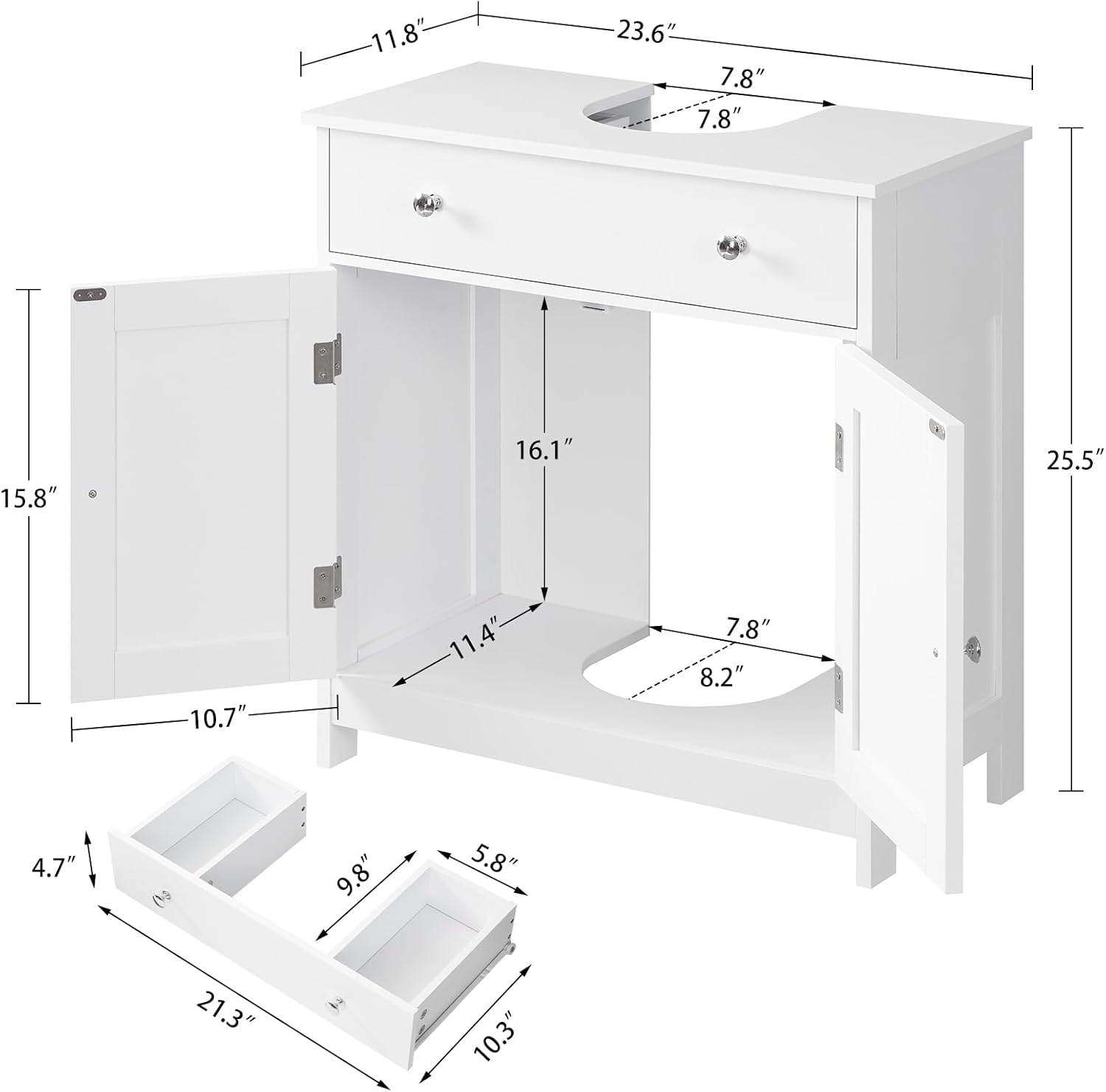 TEENFON Pedestal Sink Storage Cabinet with 2 Doors and Drawer, Bathroom Sink Cabinet, Under Sink Storage with U-Shape Cut-Out, White