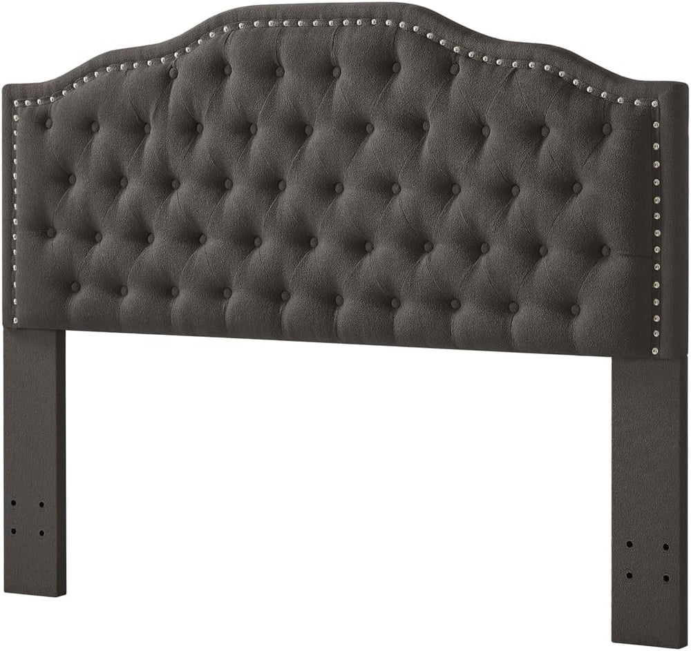 24KF Upholstered Button Tufted Queen Headboard with Nailhead Trim, Elegant Bo...