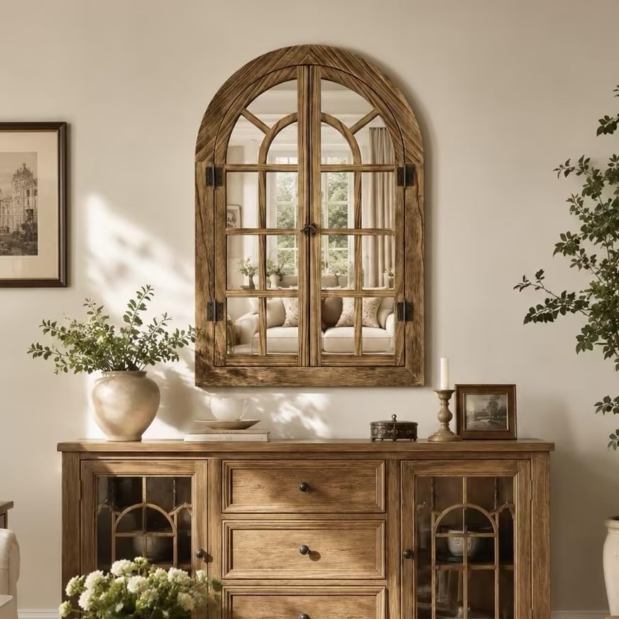 Window Mirrors for Wall Decor -Arched Wall Mirror Farmhouse Wood