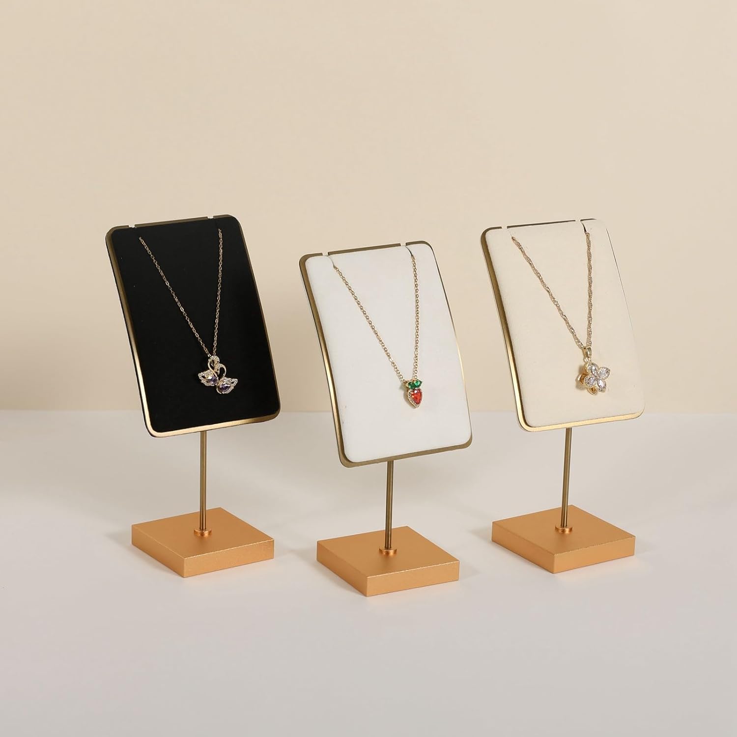 GemeShou White jewelry necklace display for sale, gold necklace and earring holder, velvet jewelry organizer necklace hanger【White】