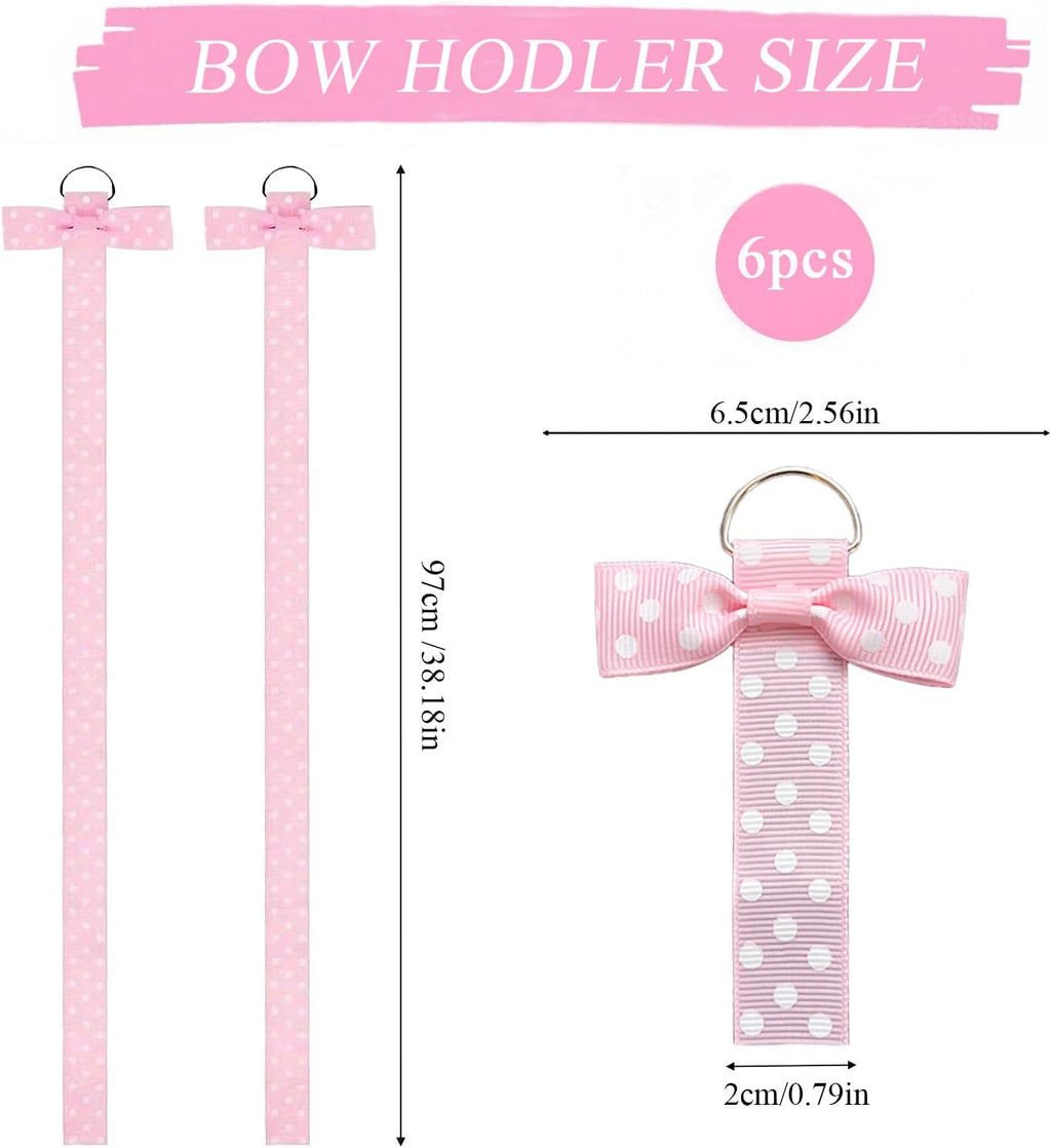 6 PCS Headband Bow Holder for Girls Hair Bows Clips Storage Bow Organizer hanger for Girls Hair Bows accessories Wall Hanging Organizer for Baby Room, Nursery Decors or Travel (Pink)