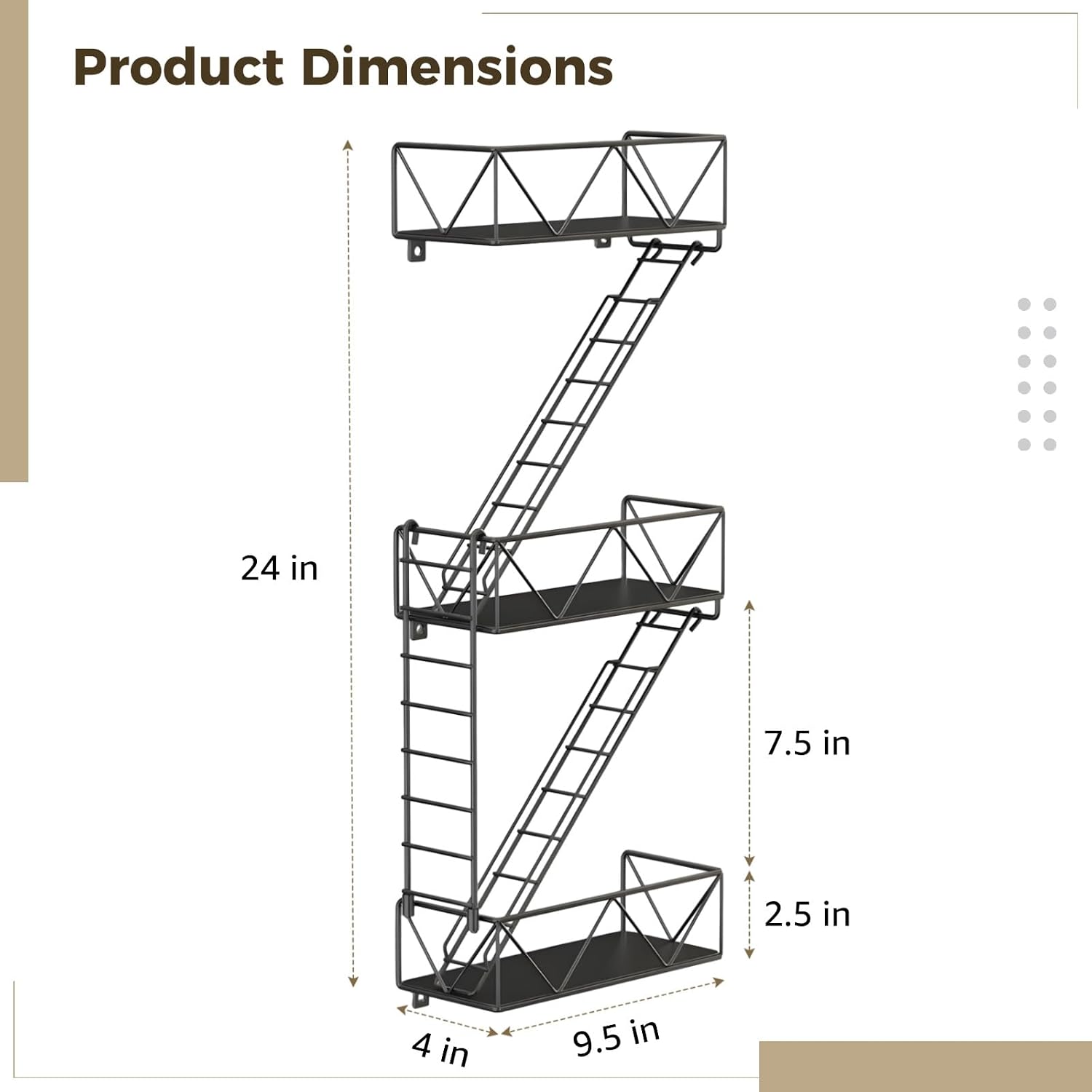 Fire Escape Wall Shelf, Black Metal Hanging Ladder Decor, 3 Tier Iron Display Shelf, Decorative Floating Wall Organizer, Includes Installation Screws and Instructions for Easy Setup