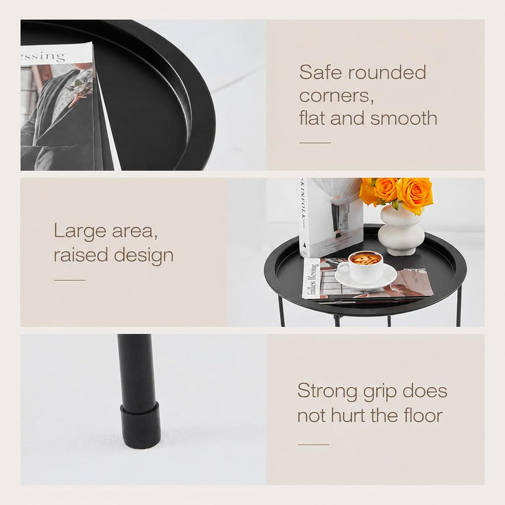 4 Pcs Metal Folding Side Table, Round End Table for Outdoor Patio Balcony