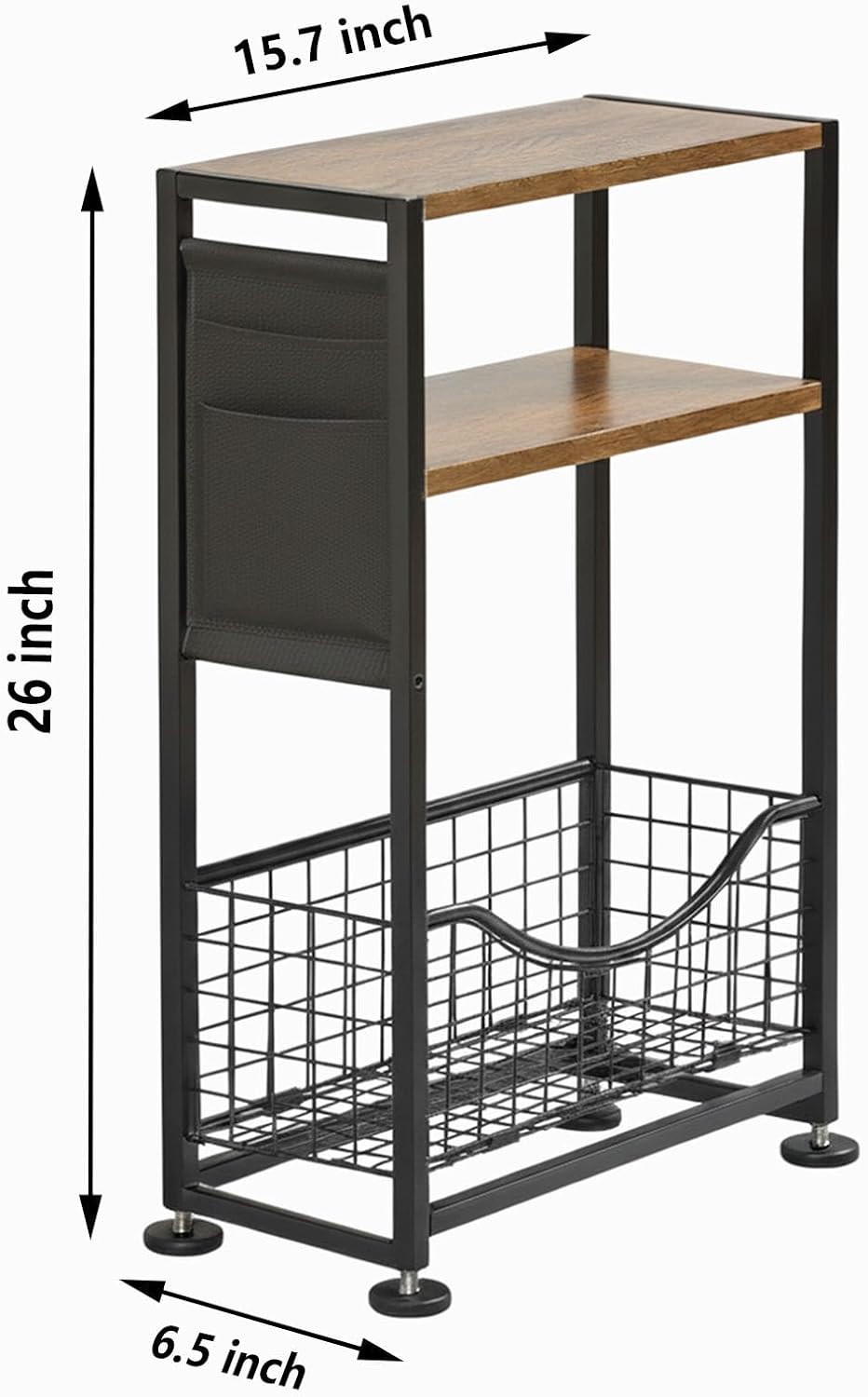 Skinny Side Table with Storage, 3 Tier Slim Side Tables for Small Spaces, Ski...