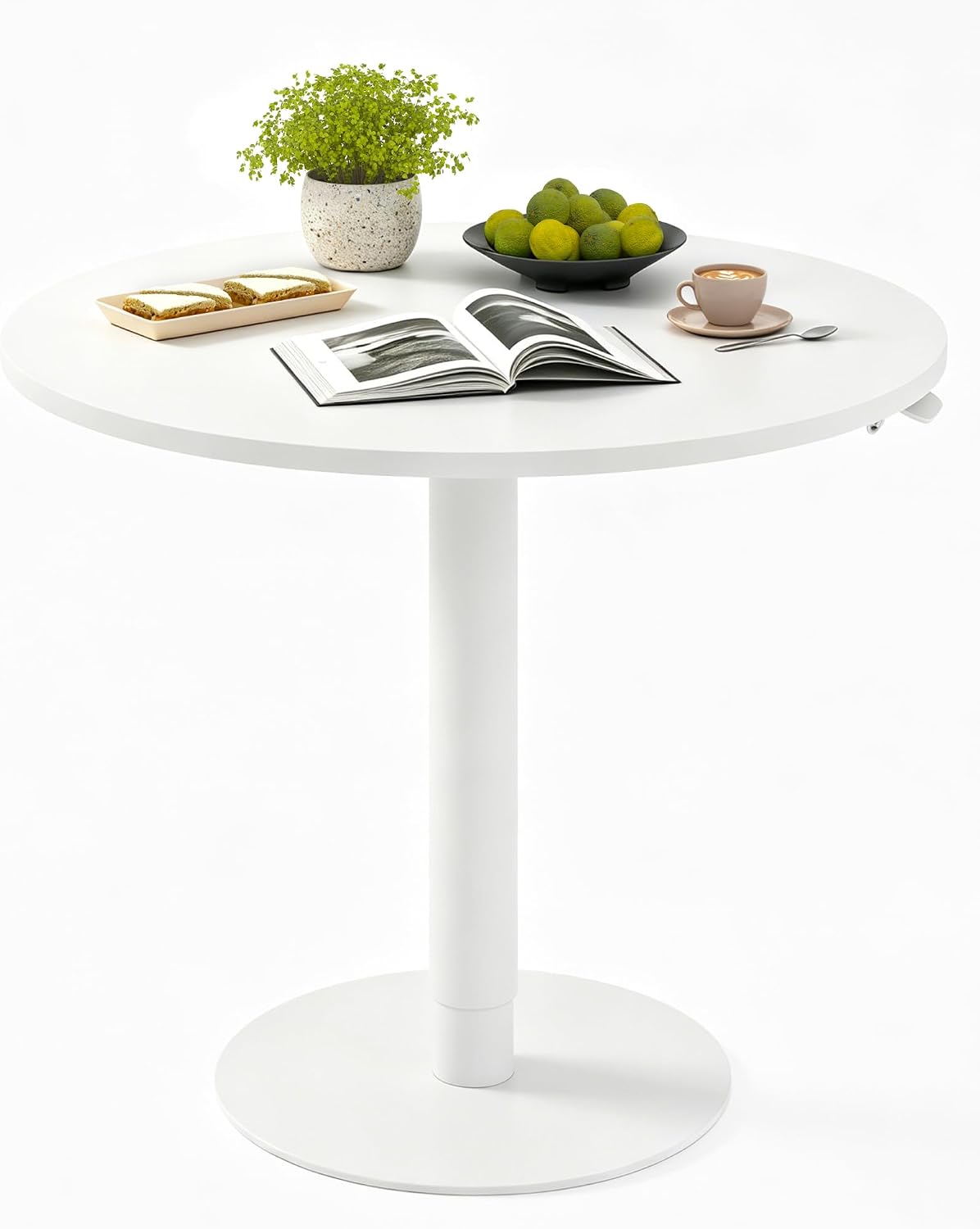 FLEXISPOT 28" Adjustable Height Round Dining Bar Table, Gas Spring Lift | 27.56" Round table with modern design.Kitchen table for dining,sofa side and party use.25.8"–40.8"Adjustable Height,White