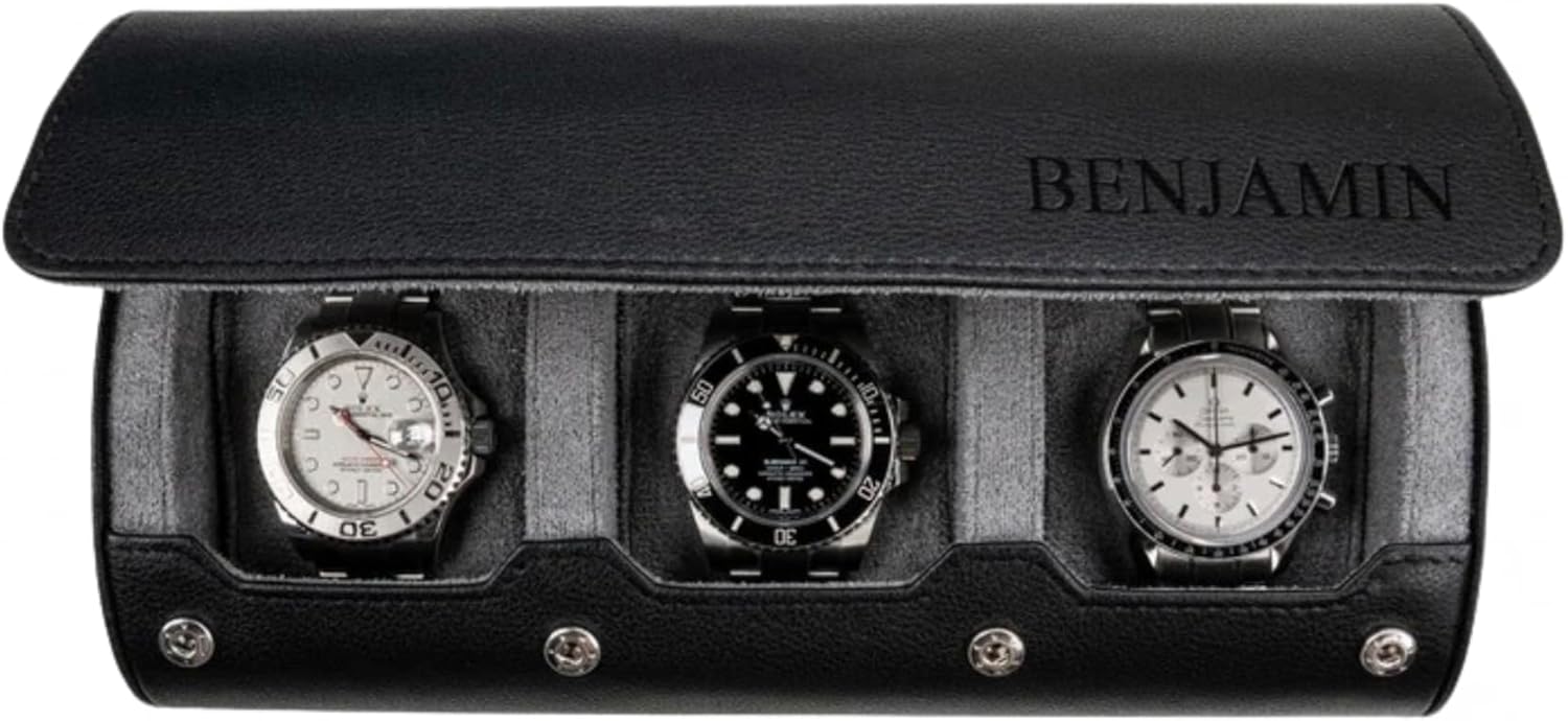 DailyWatch | Personalized Watch Roll Travel Case For 3 Watches - Handmade Genuine Leather Travel Case With Custom Engraving of Name or Initials -