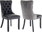 Modern Dining Chairs Set of 2, Tufted Upholstered Dining Chair with Solid Wood Legs, Velvet and Leather Dining Chairs, Sillas de Comedor, Comfy Kitchen Chair (Black+Gray, 2Pcs)