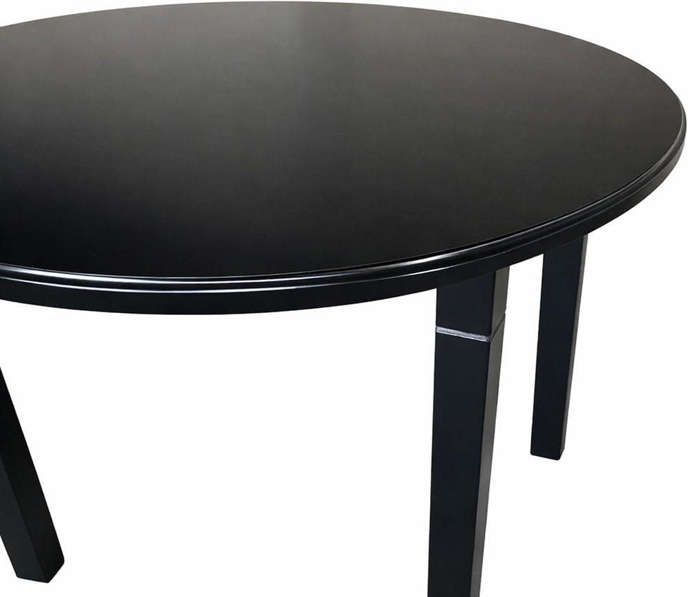 Modern 42 Inch Round Dining Table, Black Finish Solid Rubberwood