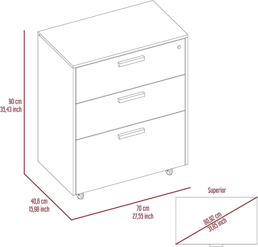 3 Drawers Storage Cabinet with Casters Lions Office, Black Wengue Finish