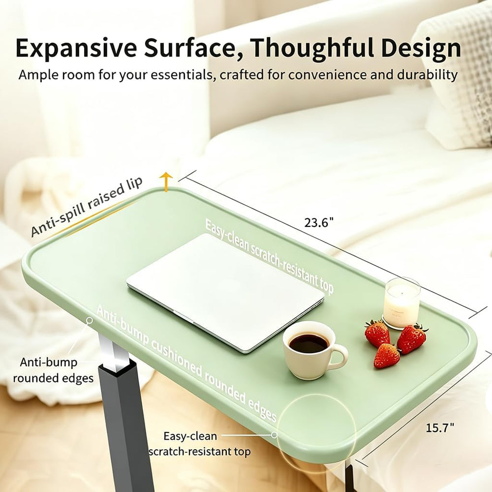 Adjustable Overbed Table with Wheels, Light Green