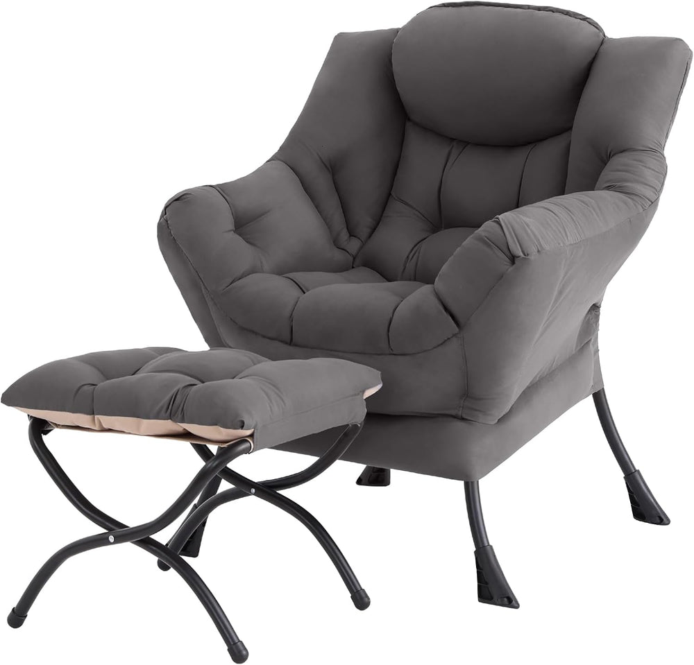Tiita Lazy Chair with Ottoman, Comfy Reading Accent Chair, Dark Grey | Foldab...