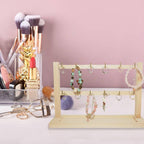 2 Layers of Wooden Display Eacks With Hooks for Necklaces. Rings, Earrings, Bracelets, And Other Jewelry Storage Display Rack