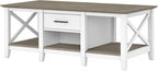 Bush Furniture Key West Coffee Table with Storage in Pure White and Shiplap Gray