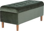 HomePop Home Decor | Tufted Ainsley Button Storage Ottoman Bench with Hinged Lid | Ottoman Bench with Storage for Living Room & Bedroom,Loden Green Velvet