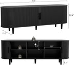 VOWNER 63" Fluted TV Stand, Modern Entertainment Center for TVs Up to 65" with Adjustable Shelves and Sliding Doors, Curved Media Console Table with Storage Cabinet for Living Room Bedroom (Black)