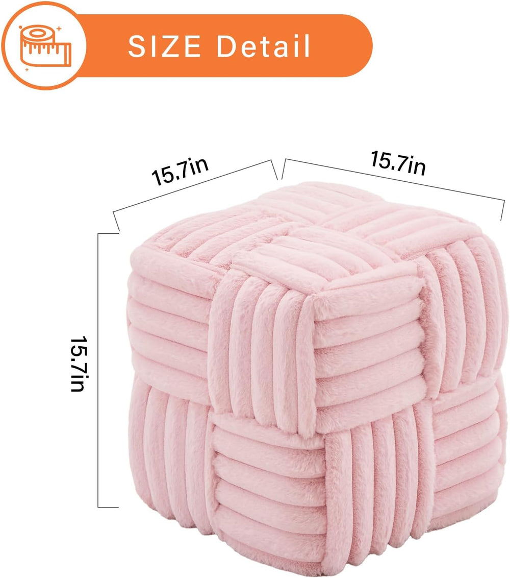 Faux Fur Ottoman Footrest 15.7" Square Vanity Stool, No Assembly Require...