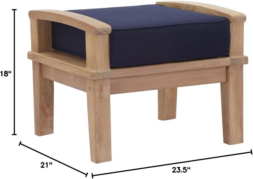 Modway Marina Outdoor Patio Teak Ottoman, Natural Navy