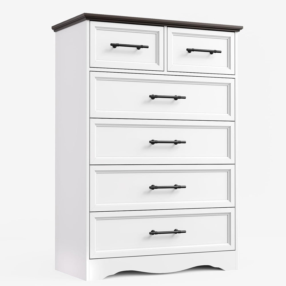 White 6-Drawer Dresser for Bedroom, 44" Tall Chest of Drawers