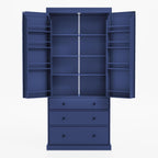 roomfitters 77 Inch Farmhouse Kitchen Pantry Cabinet with 8 Door Shelves and 3 Drawers, Tall Cupboard, Blue