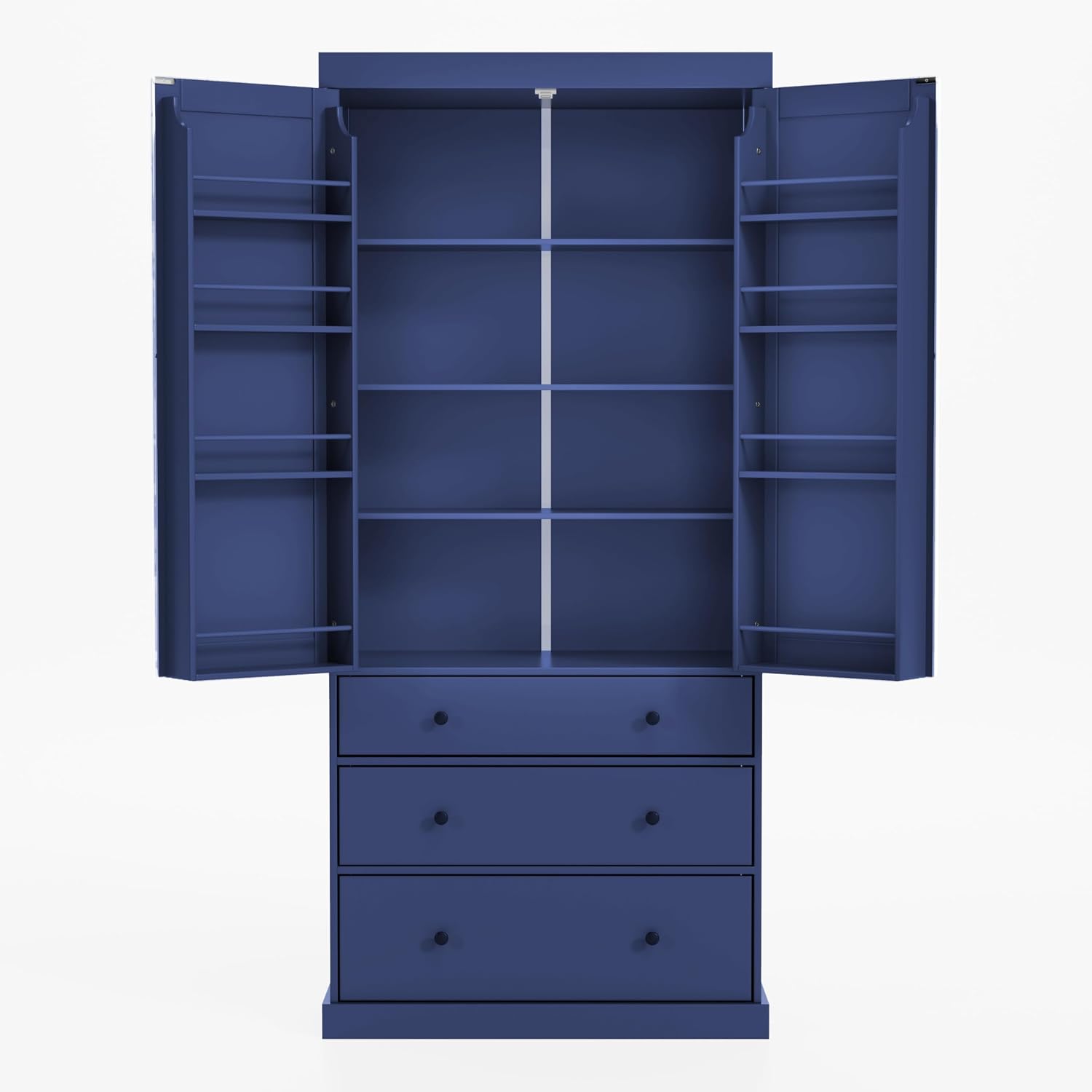 roomfitters 77 Inch Farmhouse Kitchen Pantry Cabinet with 8 Door Shelves and 3 Drawers, Tall Cupboard, Blue