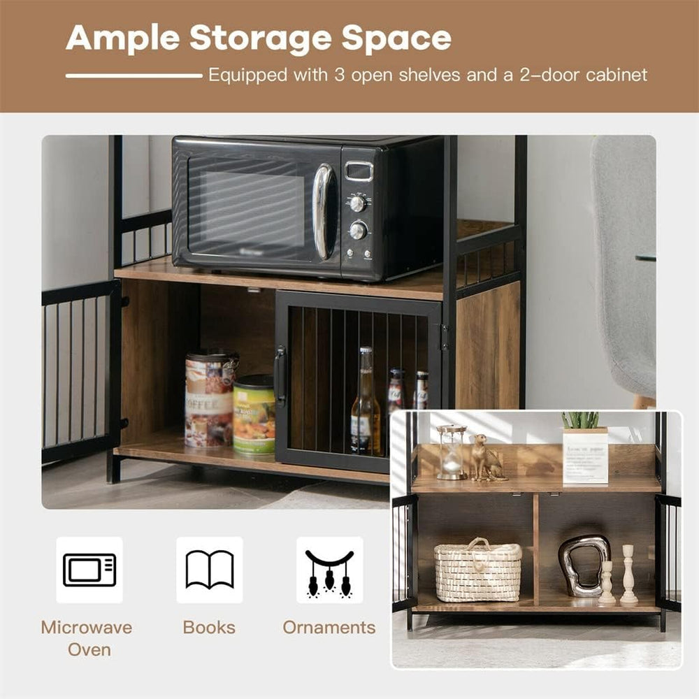 3-Layer Bread Rack Industrial Kitchen Microwave Shelf with Storage Cabinet Mu...