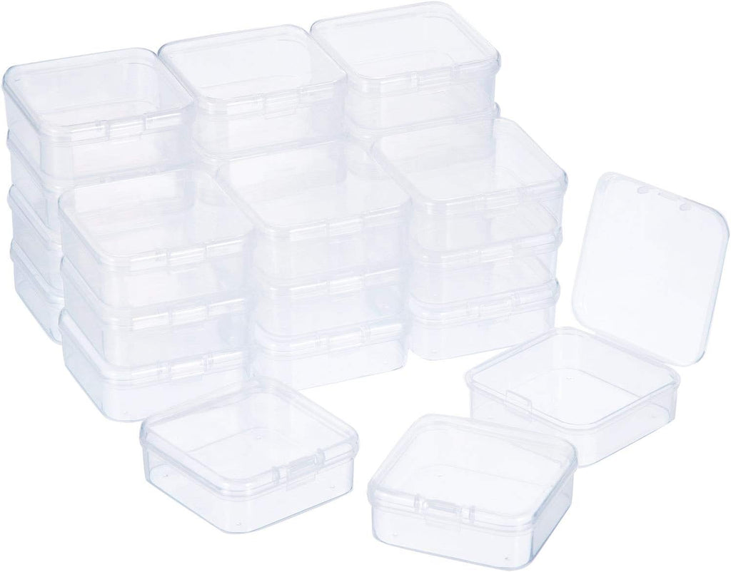 SATINIOR 24 Packs Small Clear Plastic Beads Storage Containers Box with Hinged Lid for Storage of Small Items, Crafts, Jewelry, Hardware(2.9 x 2.9 x 1 Inches)