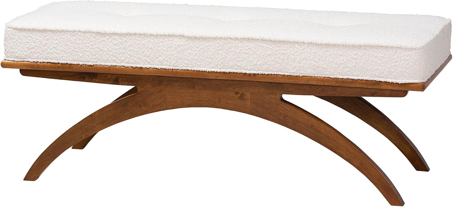 Baxton Studio Orella Japandi Cream Boucle Fabric and Walnut Brown Finished Wood Bench