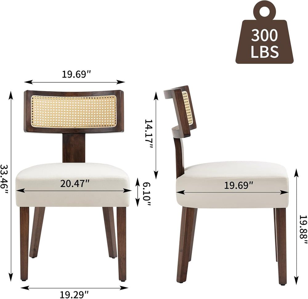 Rattan Dining Chairs Set of 2, Farmhouse Kitchen Chair with Cane Back & W...