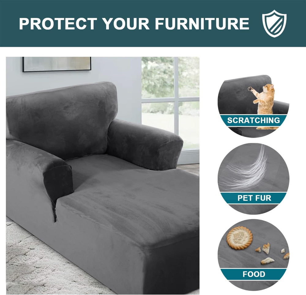 FantasDecor Velvet Chaise Lounge Cover Stretch Double Arm Chair Slipcover for...